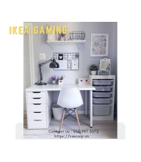 Mẫu bàn Ikea 1 hộc tủ, 1 chân sắt kết hợp 