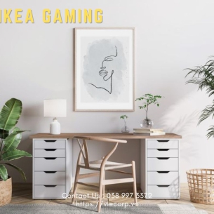 Mẫu bàn Ikea 2 tủ hộc kéo, mặt bàn vân gỗ siêu hot