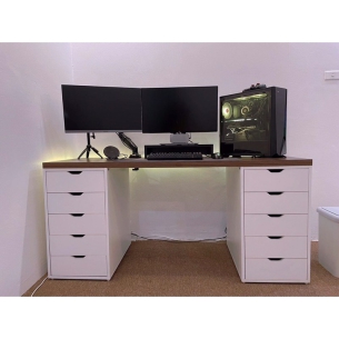 Bàn Ikea 2 hộc kéo - Mặt bàn vân gỗ.