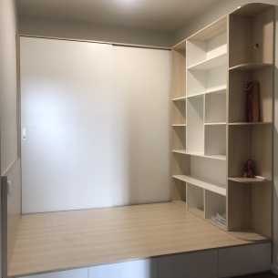Mẫu giường sàn kết hợp tủ áo - kệ trang trí