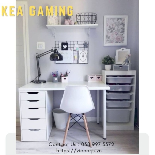 Mẫu bàn Ikea 1 hộc tủ, 1 chân sắt kết hợp 