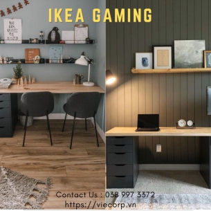 Mẫu bàn Ikea màu đen 2 hộc kéo 
