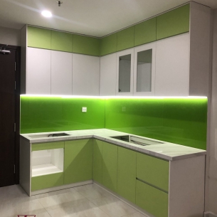 Tủ bếp màu xanh Min Full Trần